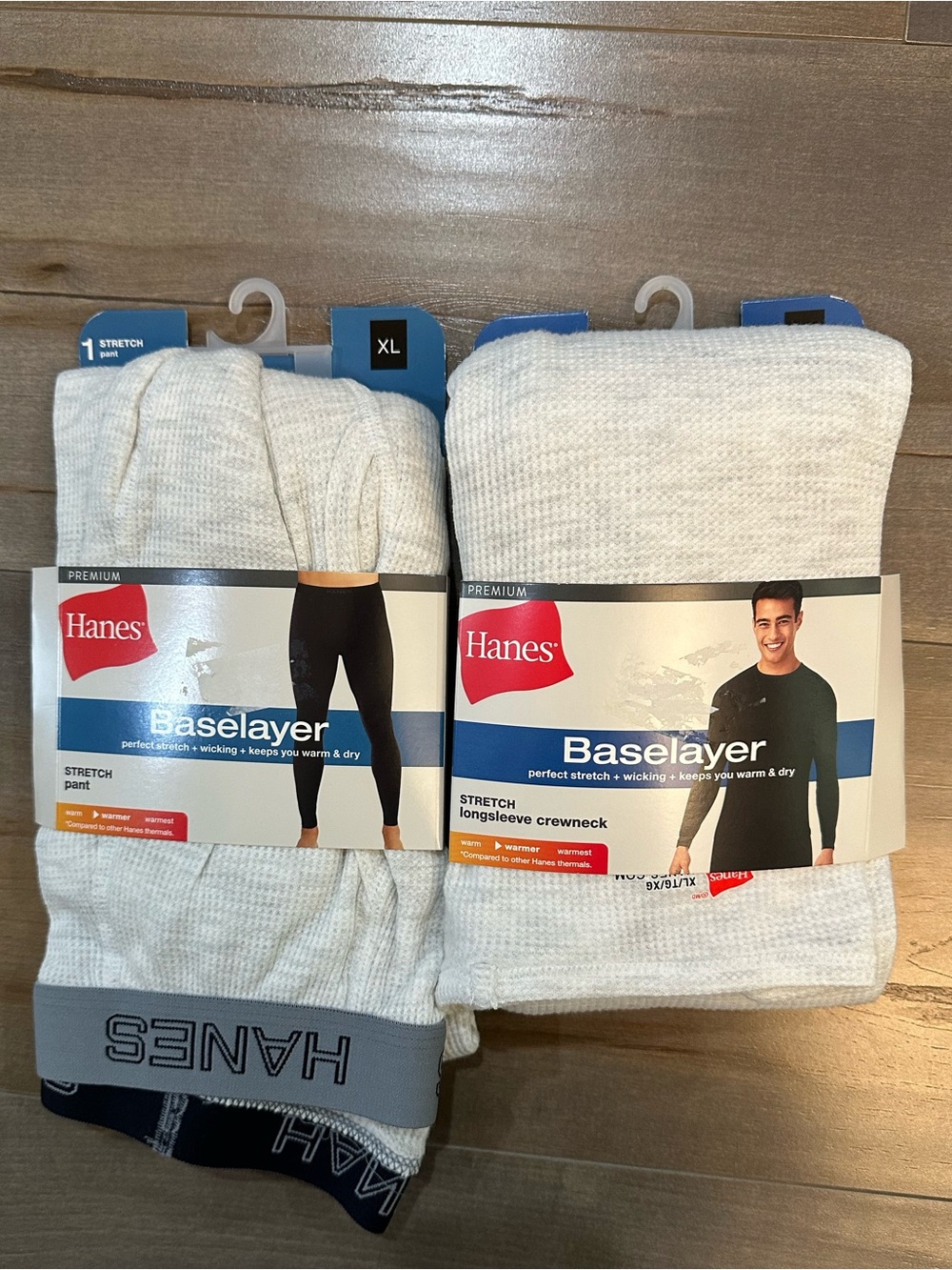 Hanes Baselayer Long Sleeve Crewneck & Stretch Pant Set - Cream